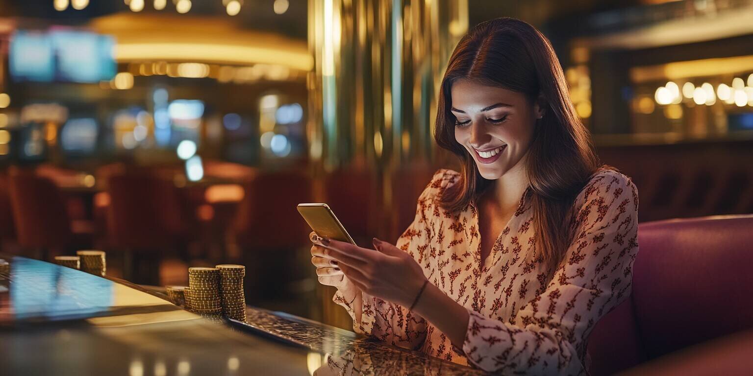 Nisontan Casino Woman Watching a Game While Betting